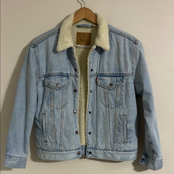 Levis Trucker Denim Jacket Sherpa Fleece Lined size small - Picture 1 of 6
